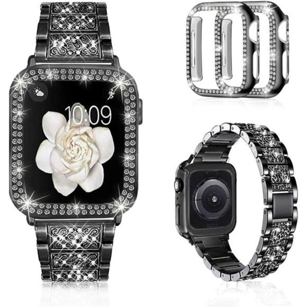 NEW Black Bling Rhinestone Apple Watch Band + Case - Picture 3 of 5